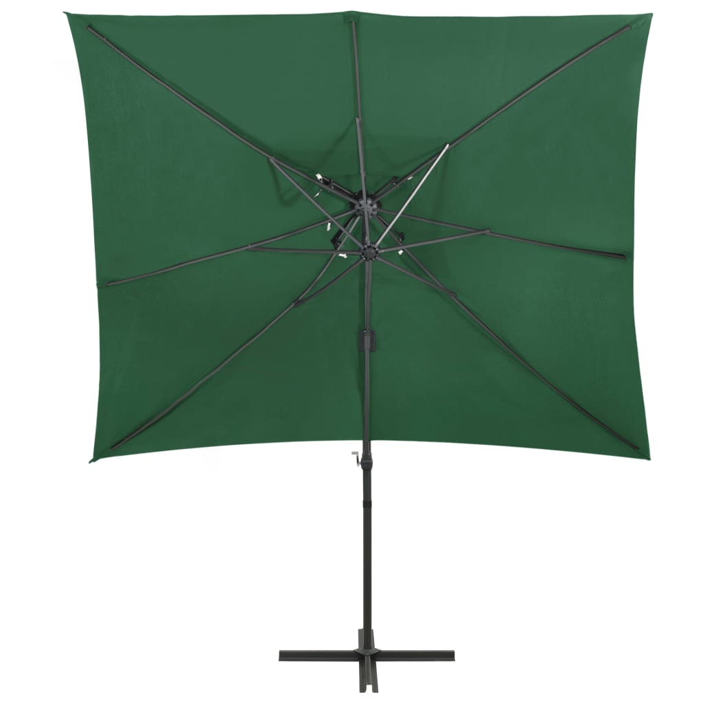 Parasol de jardin en porte-à-faux à double toit vert 250x250 cm