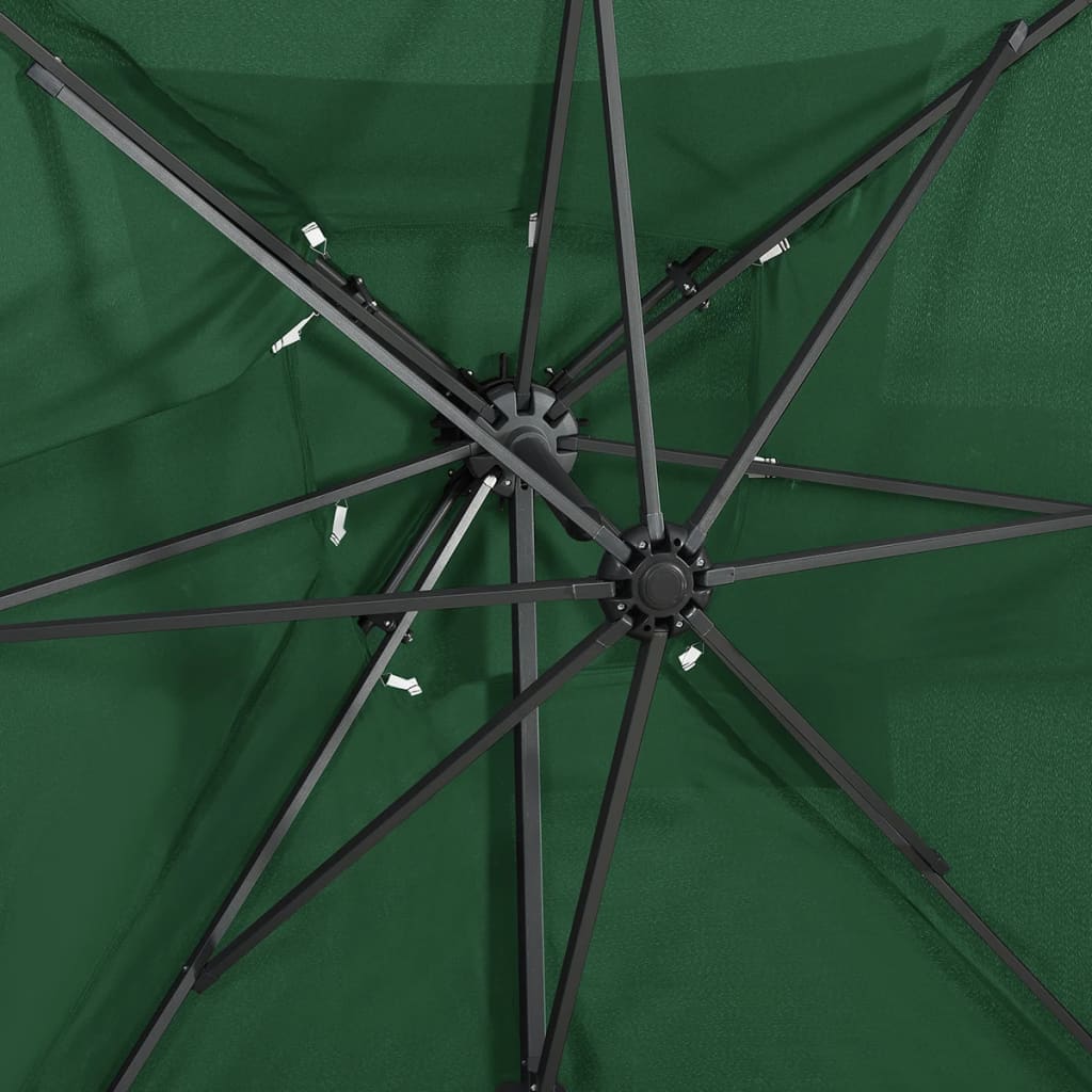 Parasol de jardin en porte-à-faux à double toit vert 250x250 cm