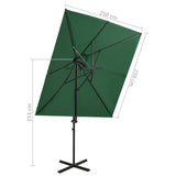 Parasol de jardin en porte-à-faux à double toit vert 250x250 cm