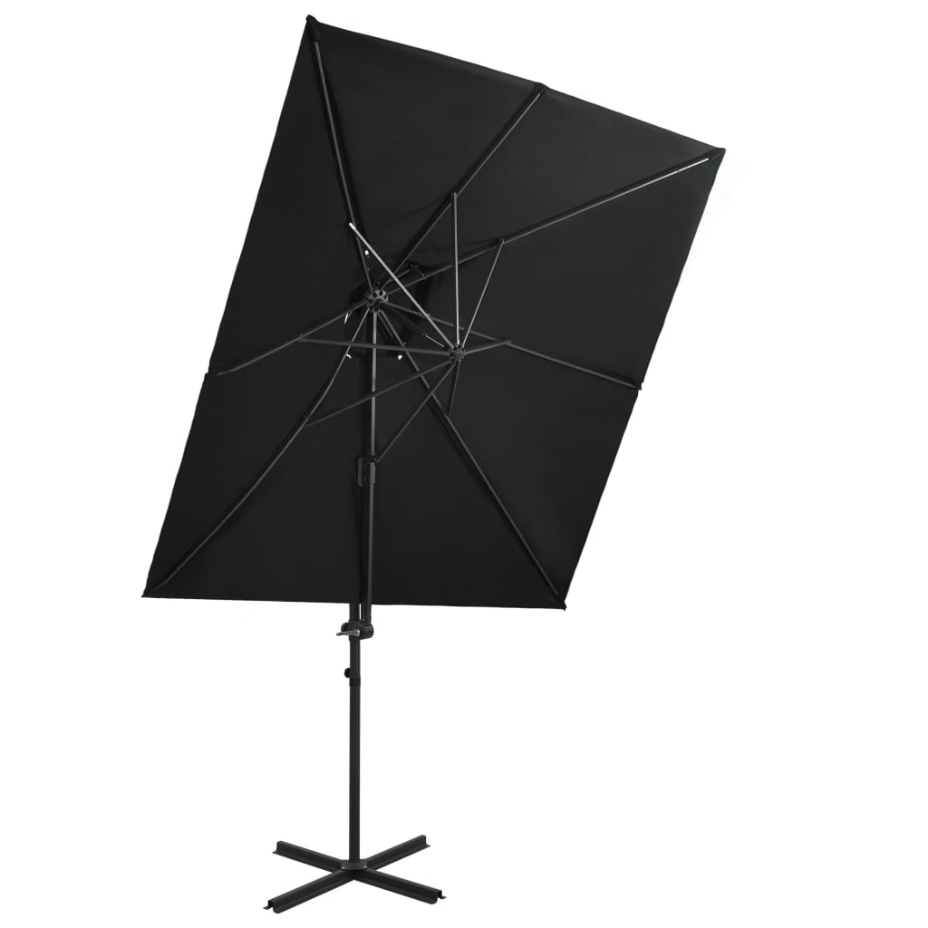 Parasol de jardin en porte-à-faux à double toit noir 250x250 cm