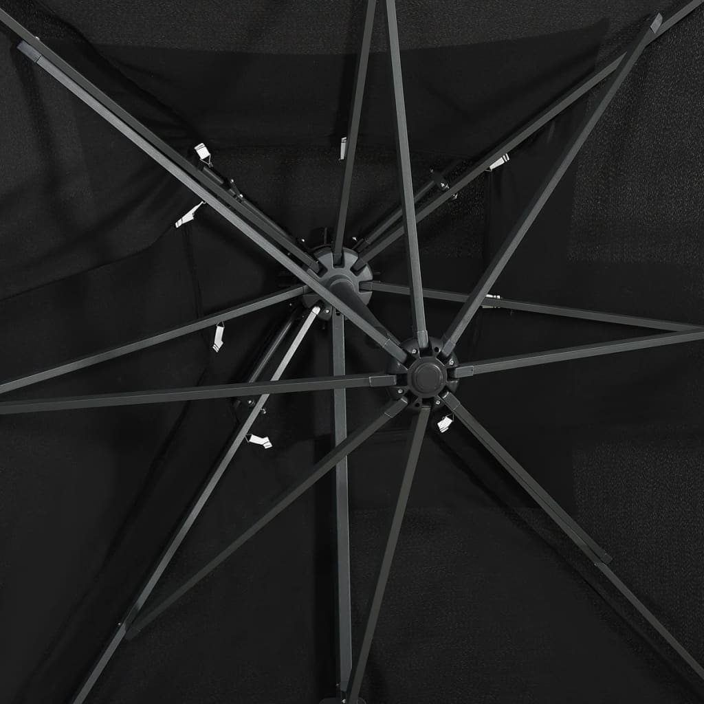 Parasol de jardin en porte-à-faux à double toit noir 250x250 cm