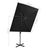 Parasol de jardin en porte-à-faux à double toit noir 250x250 cm