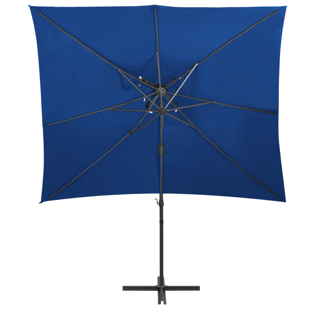 Parasol de jardin en porte-à-faux à double toit bleu azuré