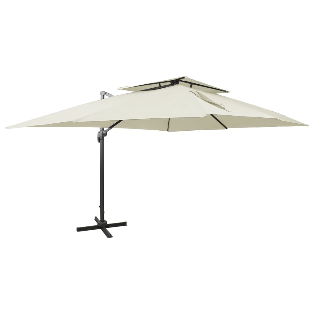 Parasol de jardin en porte-à-faux avec double toit sable