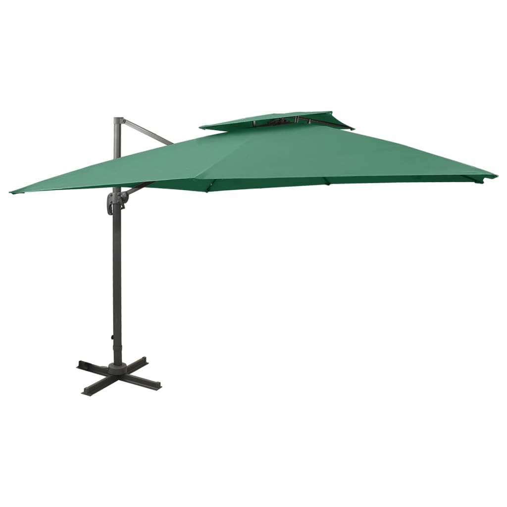 Parasol de jardin en porte-à-faux avec double toit vert