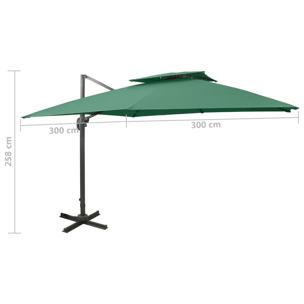 Parasol de jardin en porte-à-faux avec double toit vert