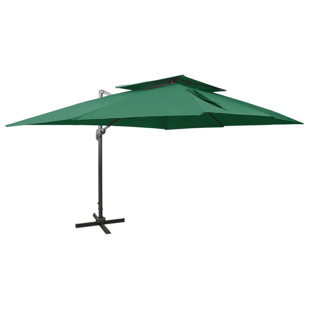 Parasol de jardin en porte-à-faux avec double toit vert