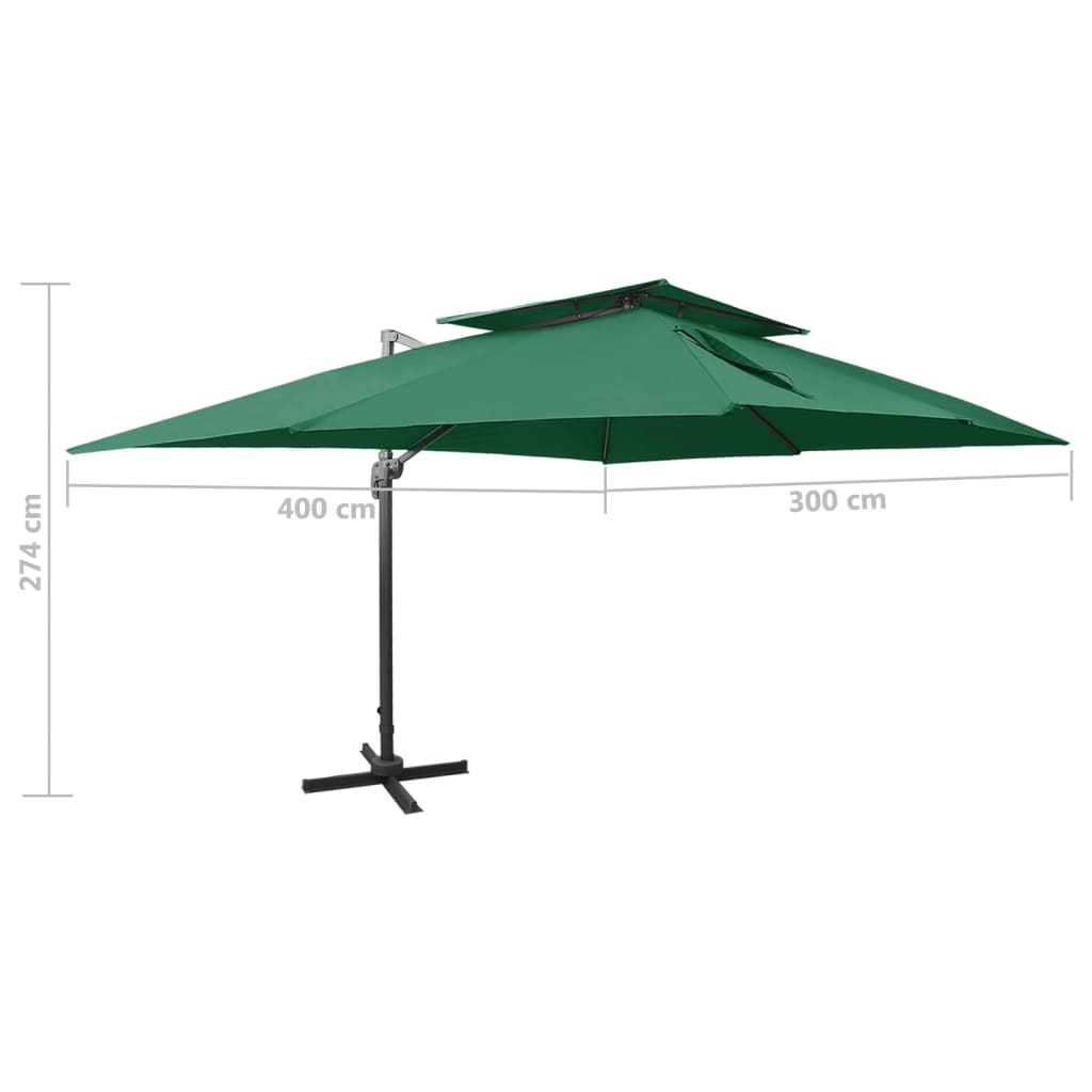 Parasol de jardin en porte-à-faux avec double toit vert