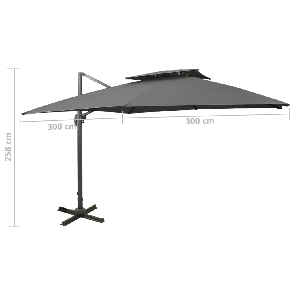 Parasol de jardin en porte-à-faux avec double toit anthracite