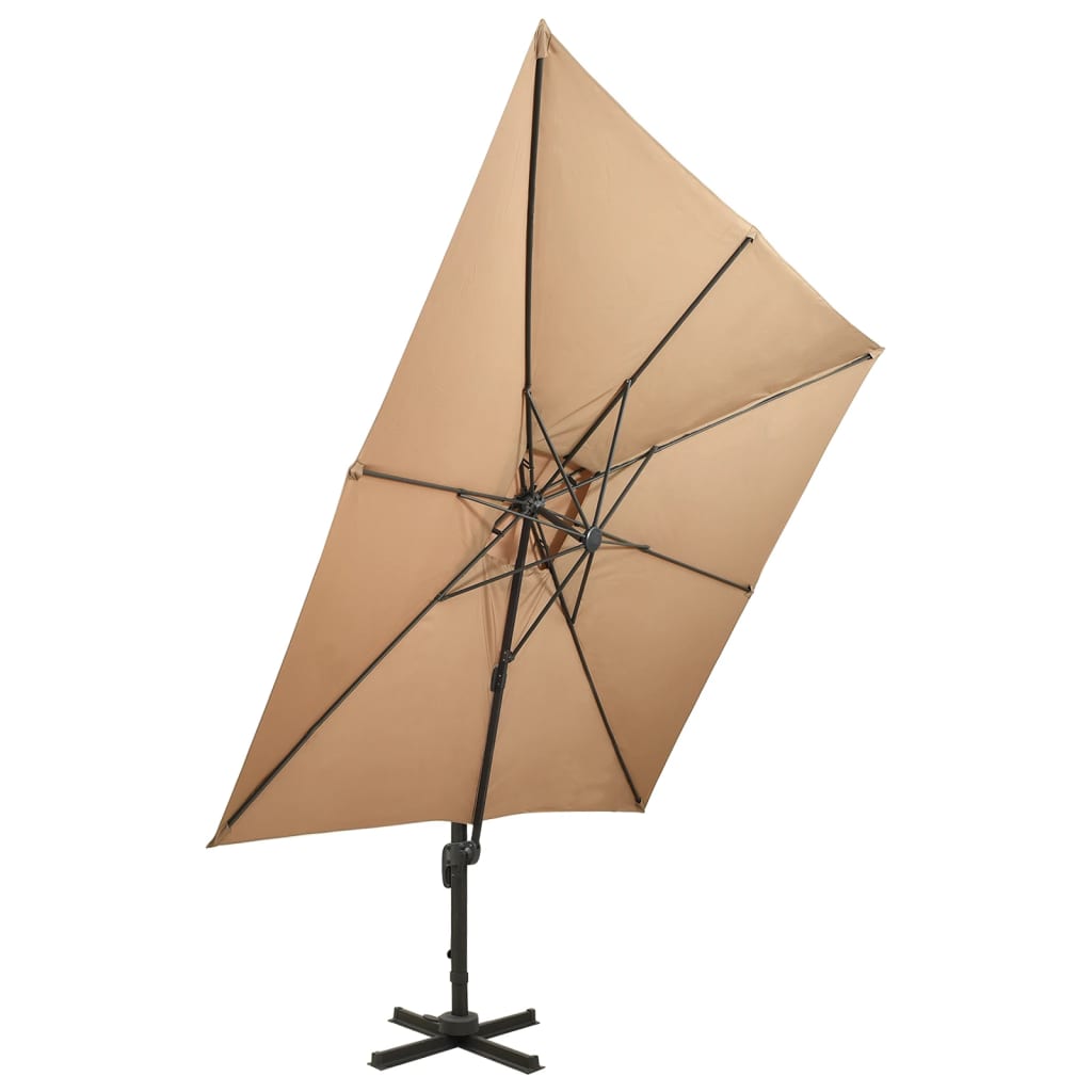 Parasol de jardin en porte-à-faux avec double toit taupe