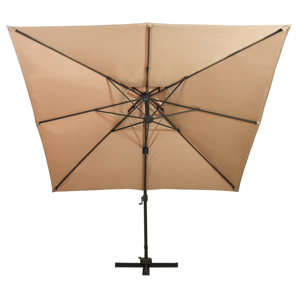 Parasol de jardin en porte-à-faux avec double toit taupe