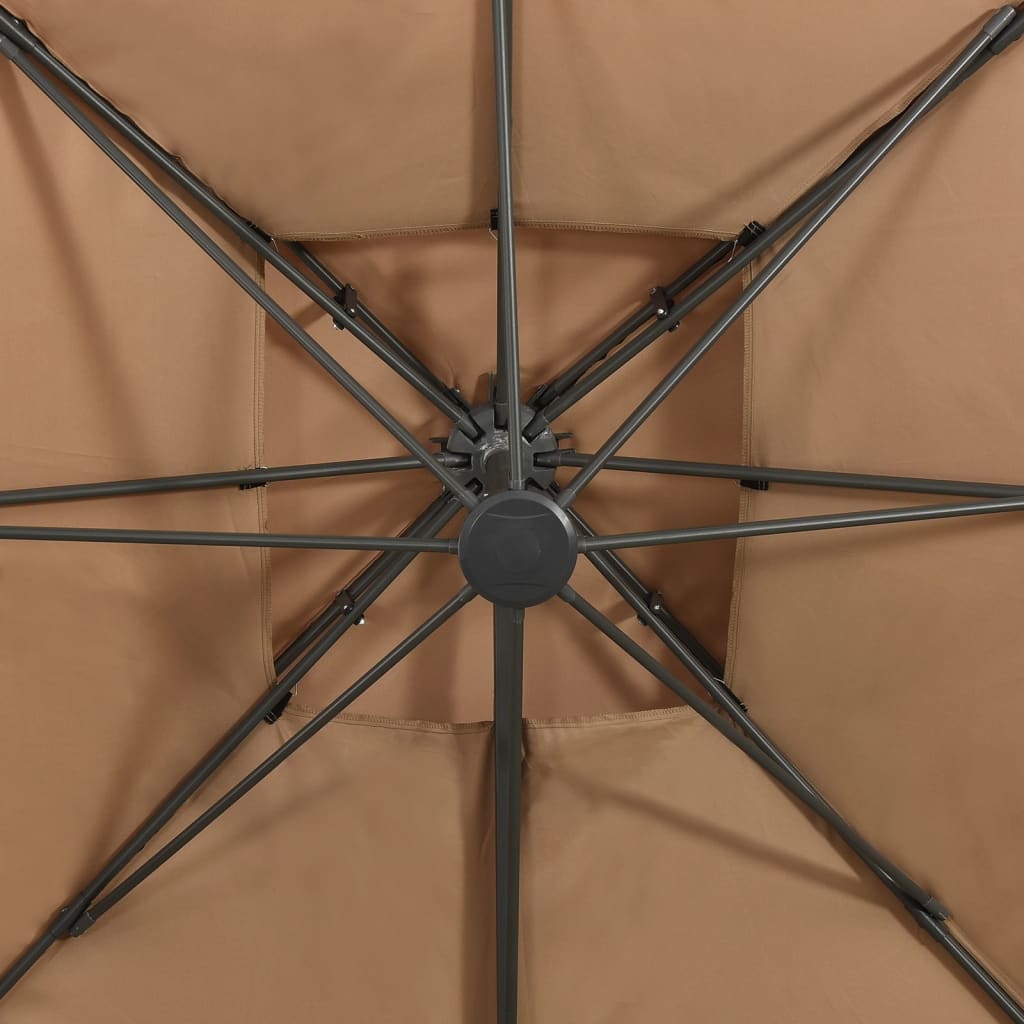 Parasol de jardin en porte-à-faux avec double toit taupe