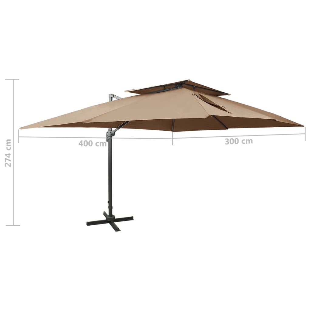 Parasol de jardin en porte-à-faux avec double toit taupe