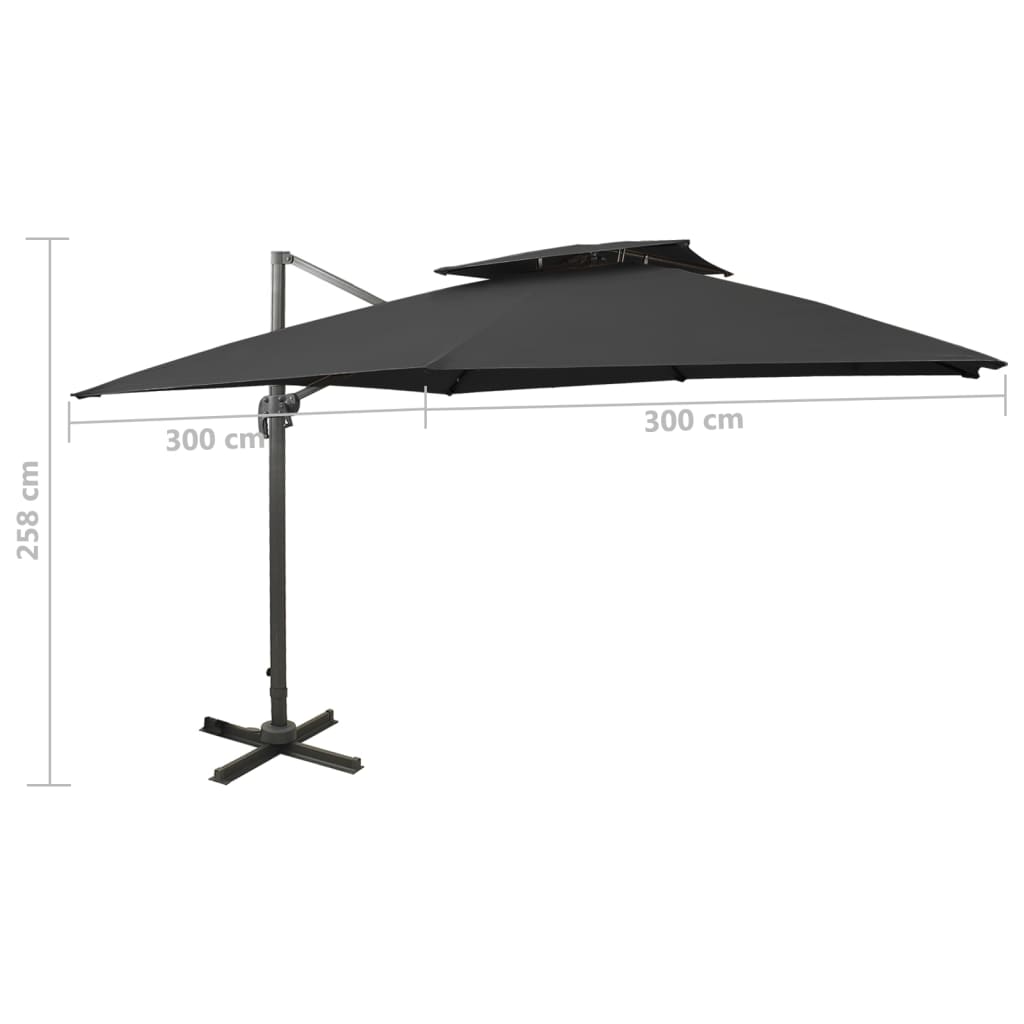 Parasol de jardin en porte-à-faux avec double toit noir