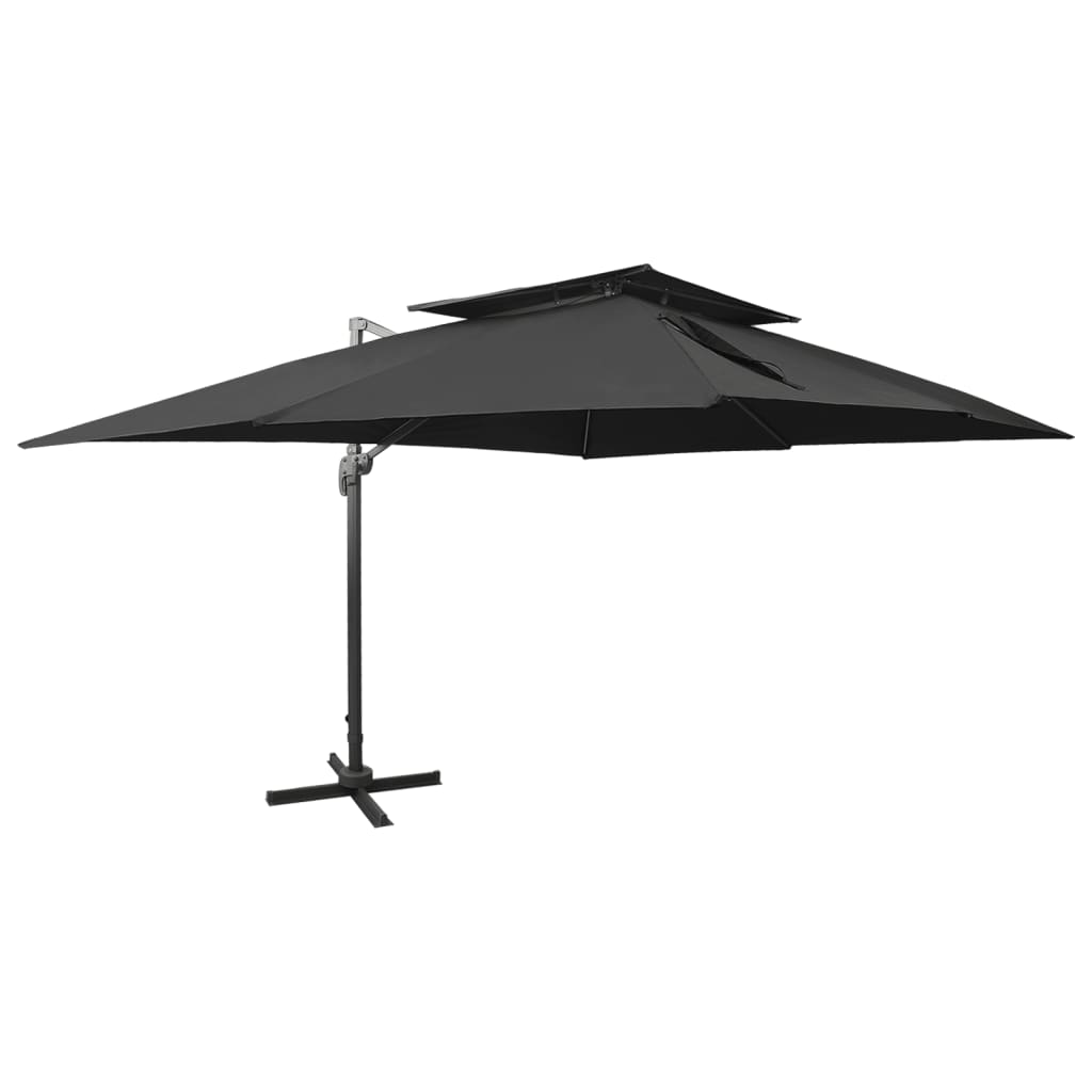 Parasol de jardin en porte-à-faux avec double toit noir