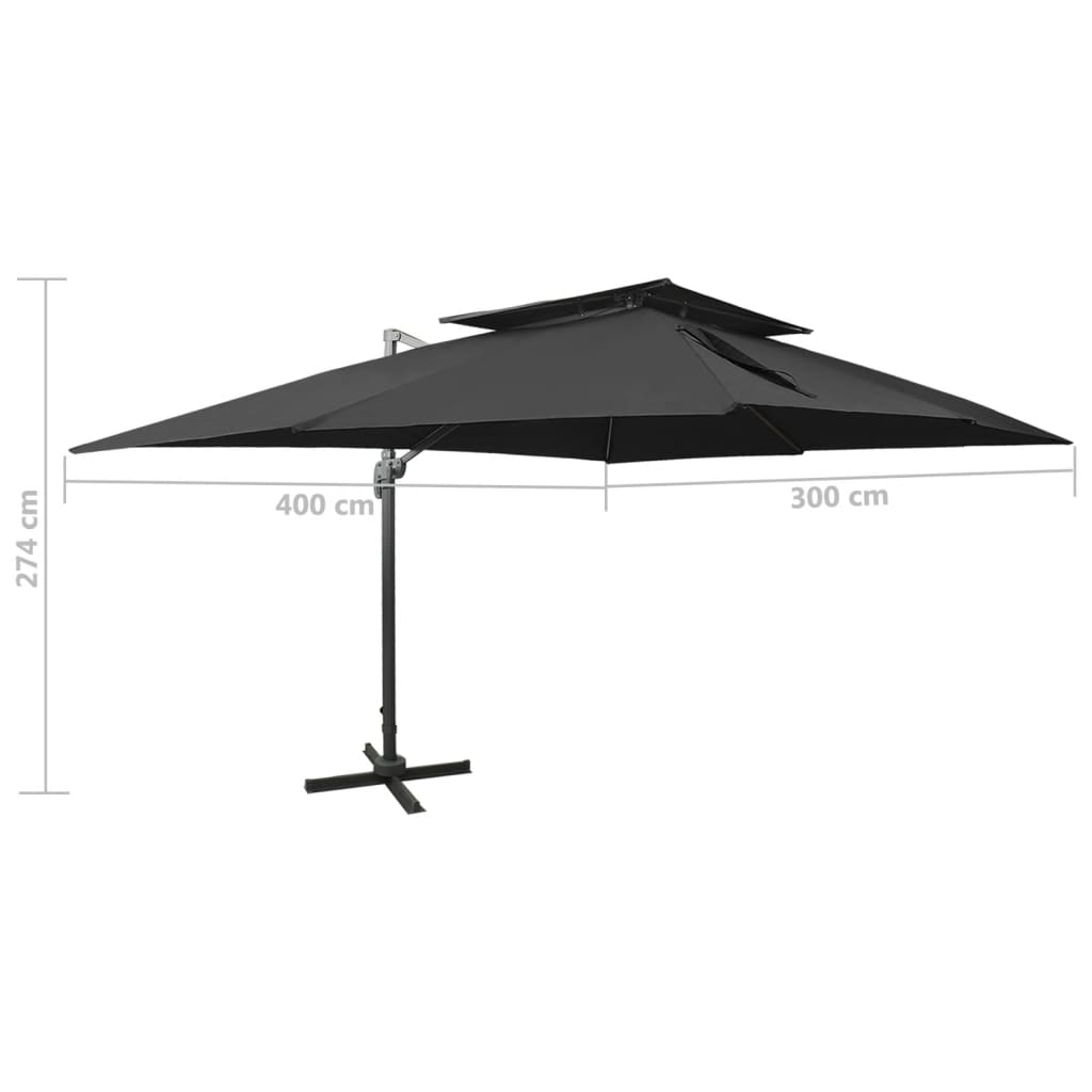 Parasol de jardin en porte-à-faux avec double toit noir