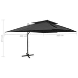 Parasol de jardin en porte-à-faux avec double toit noir