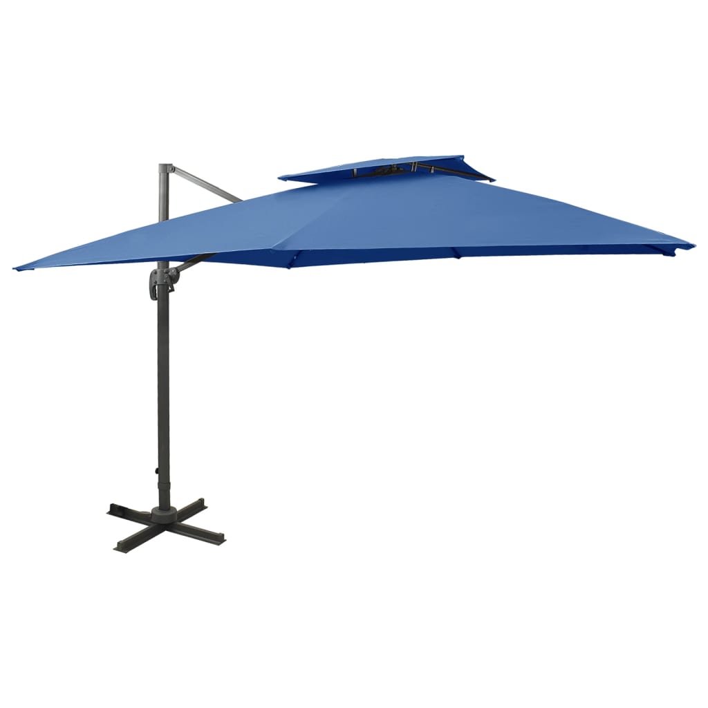 Parasol de jardin en porte-à-faux avec double toit bleu azur