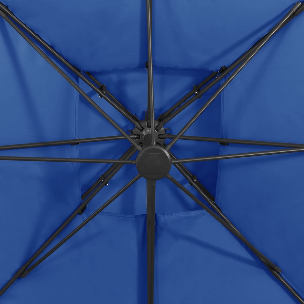 Parasol de jardin en porte-à-faux avec double toit bleu azur