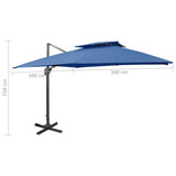 Parasol de jardin en porte-à-faux avec double toit bleu azur