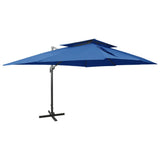 Parasol de jardin en porte-à-faux avec double toit bleu azuré