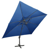 Parasol de jardin en porte-à-faux avec double toit bleu azuré