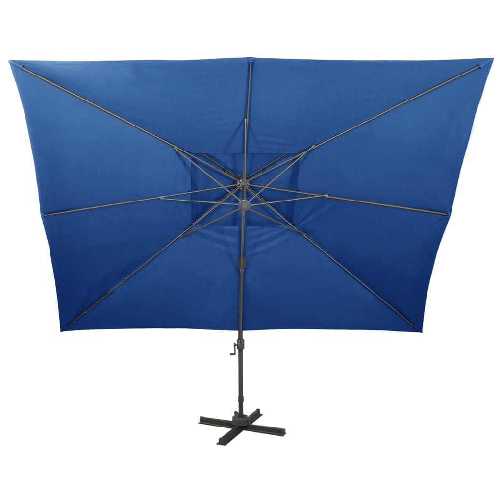 Parasol de jardin en porte-à-faux avec double toit bleu azuré