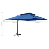 Parasol de jardin en porte-à-faux avec double toit bleu azuré