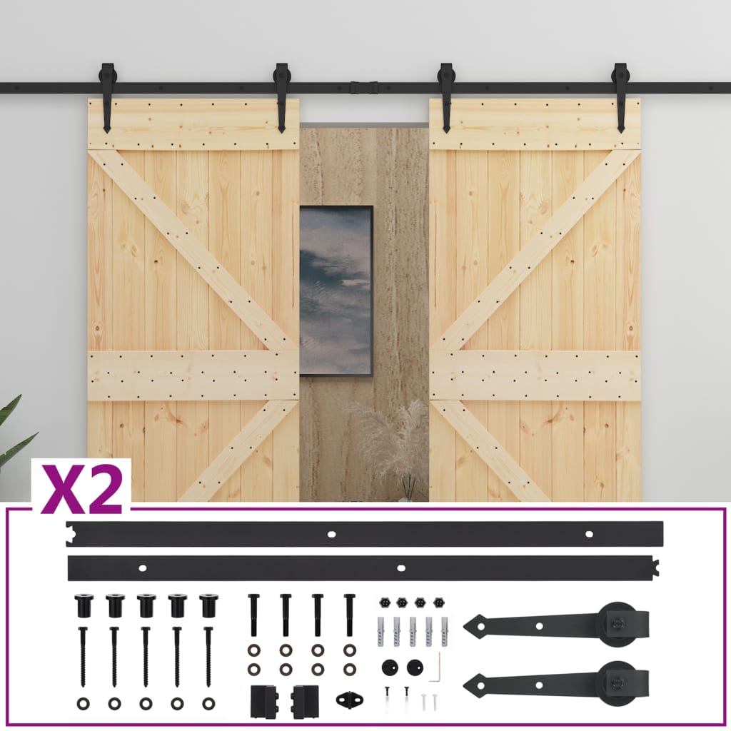 Porte coulissante avec kit de quincaillerie 80x210cm Pin massif