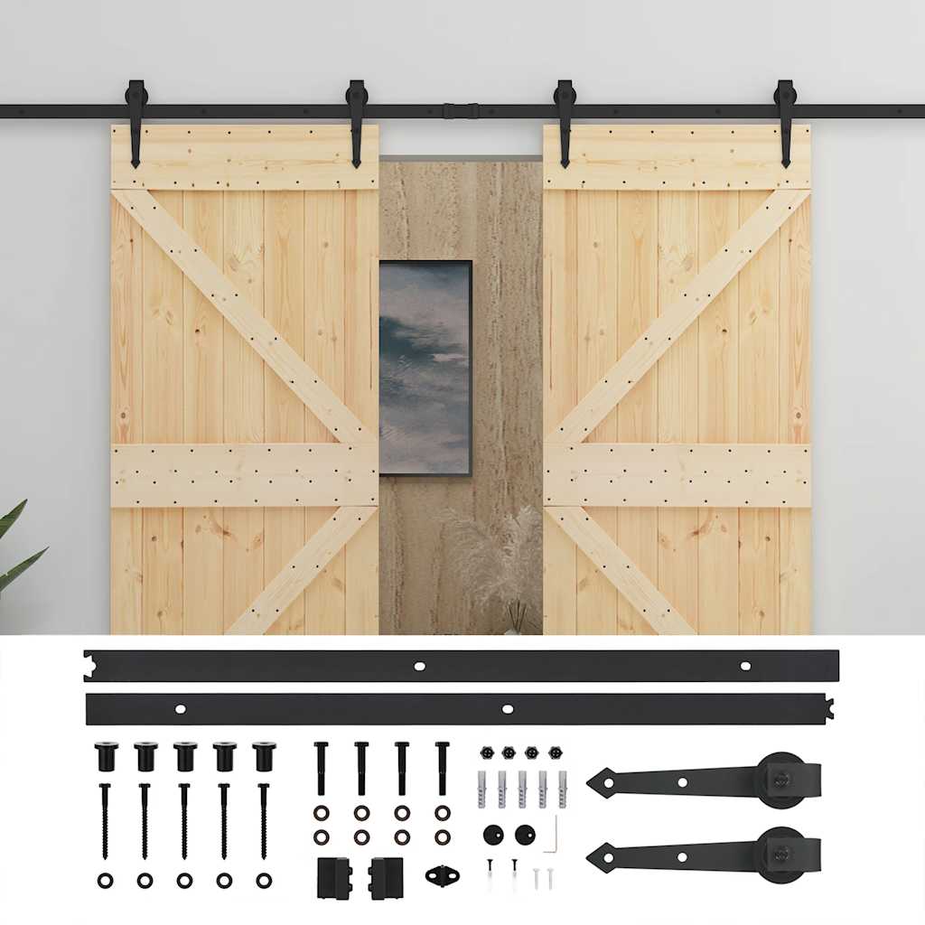 Porte coulissante avec kit de quincaillerie 80x210cm Pin massif