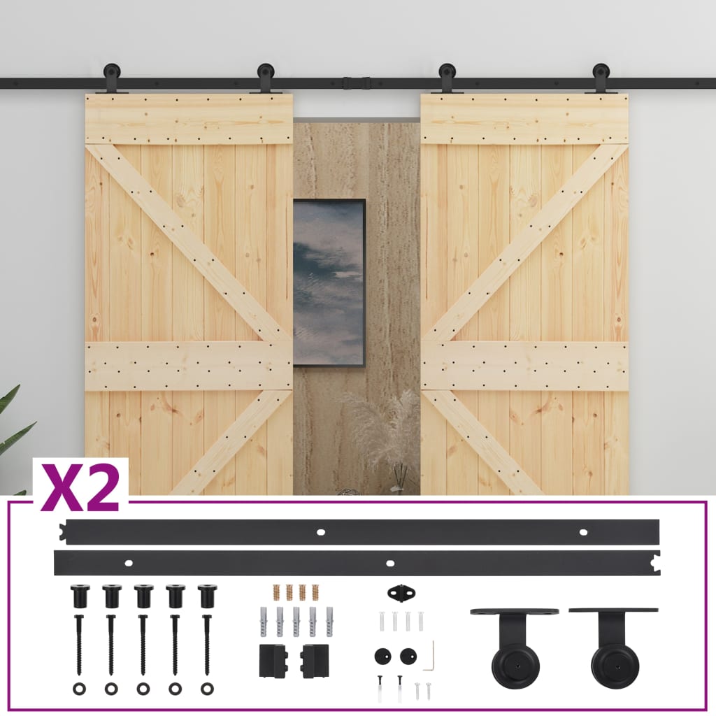 Porte coulissante avec kit de quincaillerie 80x210cm Pin massif