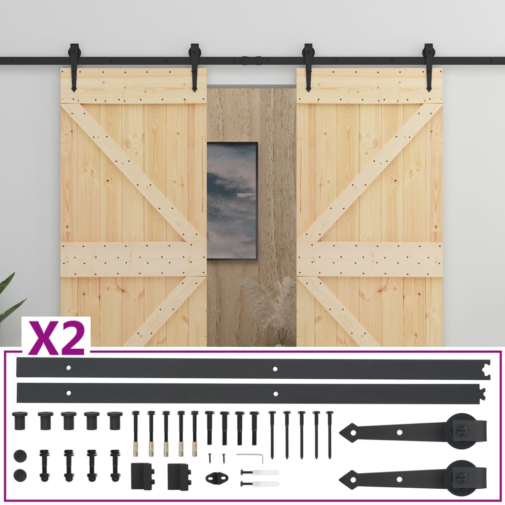 Porte coulissante avec kit de quincaillerie 90x210cm Pin massif