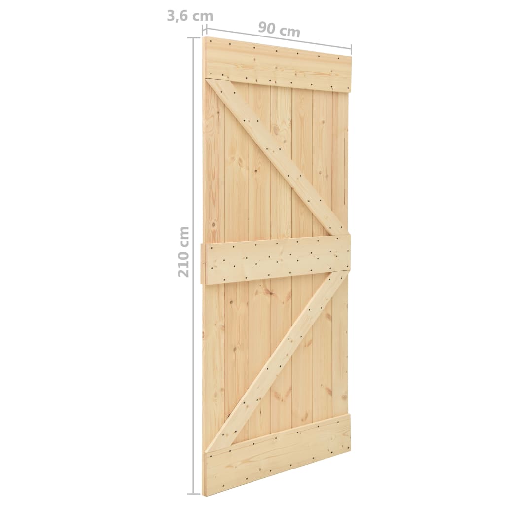 Porte coulissante avec kit de quincaillerie 90x210cm Pin massif