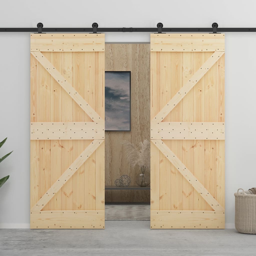 Porte coulissante avec kit de quincaillerie 90x210cm Pin massif