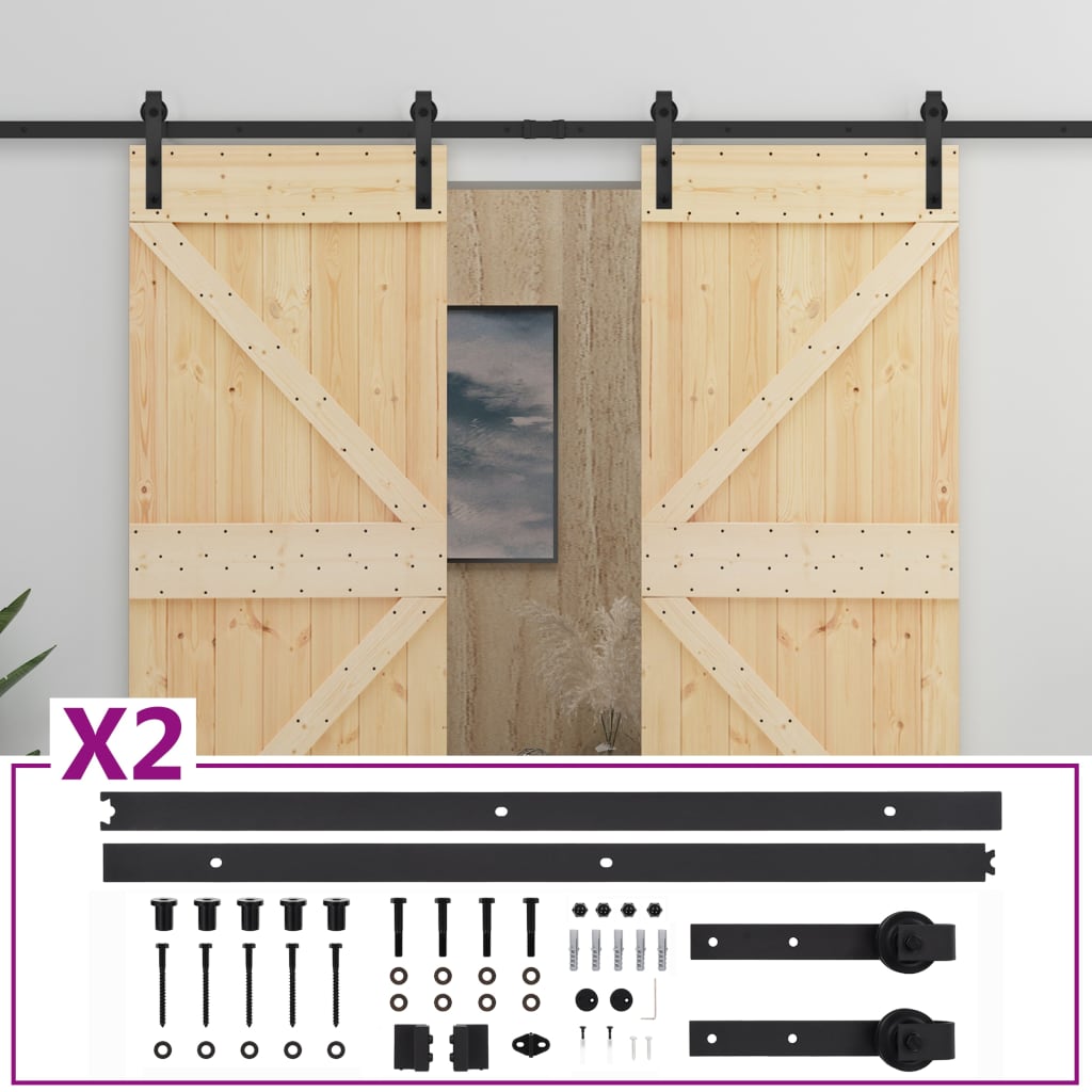 Porte coulissante avec kit de quincaillerie 90x210cm Pin massif