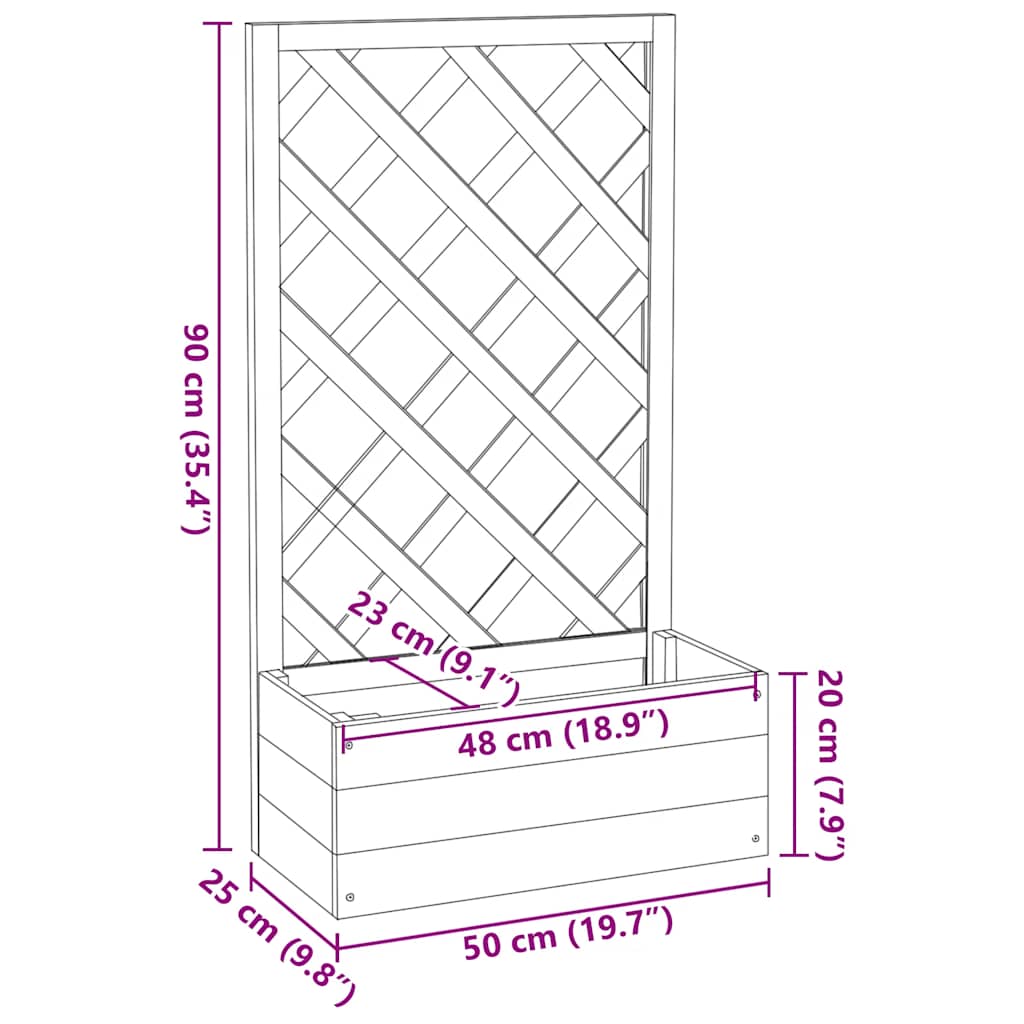 Jardinière à treillis de jardin Gris 50x25x90 cm Bois de sapin