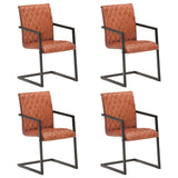 Cantilever dining chairs set of 4 brown genuine leather