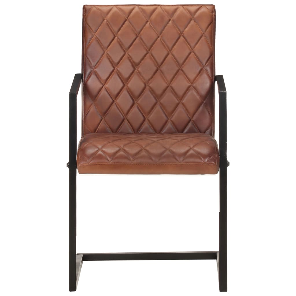 Cantilever dining chairs set of 4 brown genuine leather