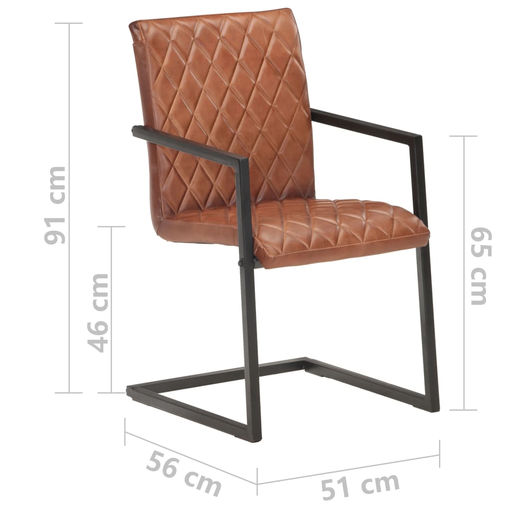 Cantilever dining chairs set of 4 brown genuine leather