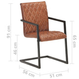 Cantilever dining chairs set of 4 brown genuine leather