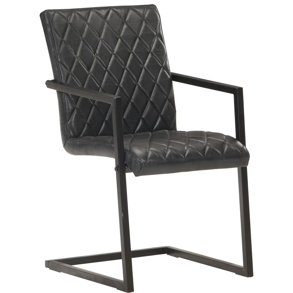 Chaises à manger cantilever lot de 6 noir cuir véritable