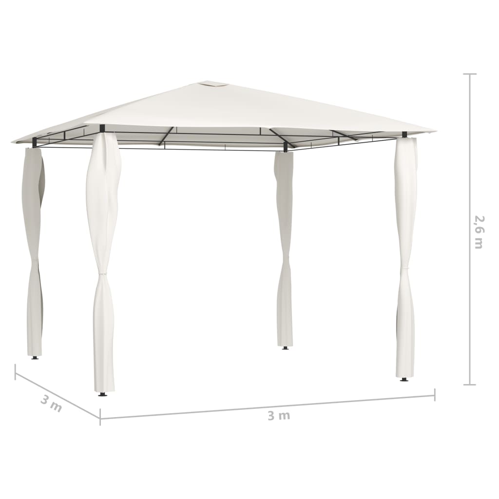 Belvédère avec revêtement de poteaux 3x3x2,6 m Crème 160 g/m²