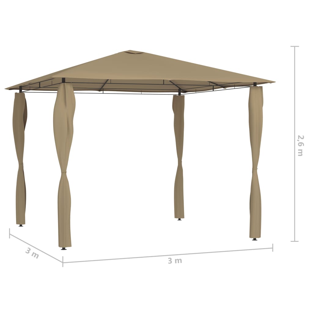 Belvédère avec revêtement de poteaux 3x3x2,6 m Taupe 160 g/m²