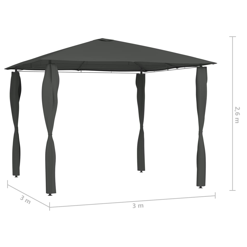 Belvédère à revêtement de poteaux 3x3x2,6 m Anthracite 160 g/m²