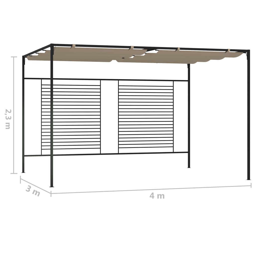 Pavillon mit einziehbarer Markise 3x4x2,3 m Taupe 180 g/m²