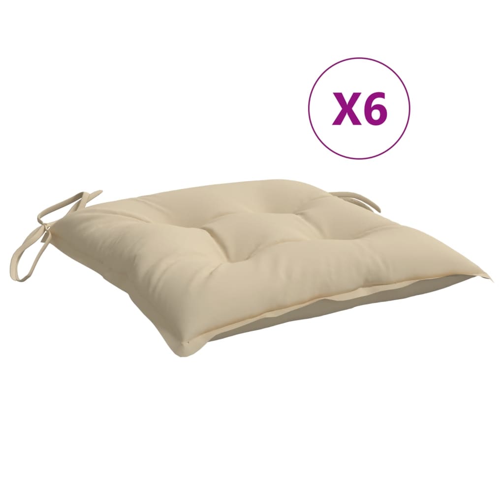 Coussins de chaise lot de 6 beige 50x50x7 cm tissu oxford