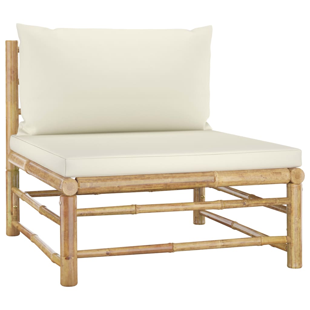 Salon de jardin 3 pcs avec coussins blanc crème Bambou