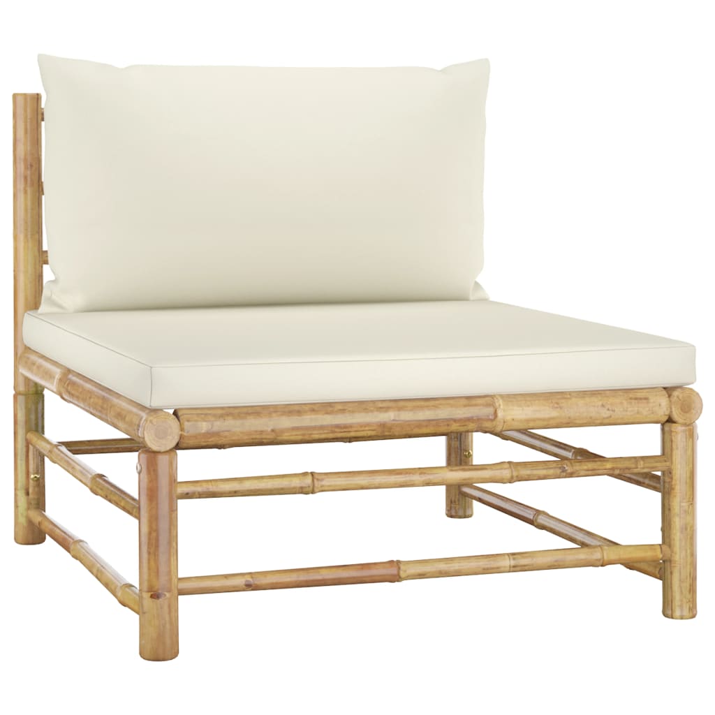 Salon de jardin 2 pcs avec coussins blanc crème Bambou