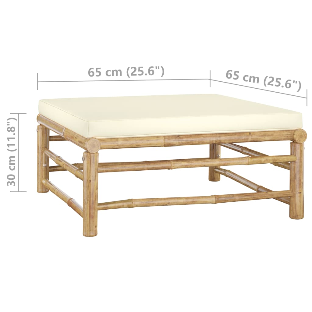 Repose-pied de jardin avec coussin blanc crème Bambou