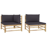 Salon de jardin 2 pcs avec coussins gris foncé Bambou